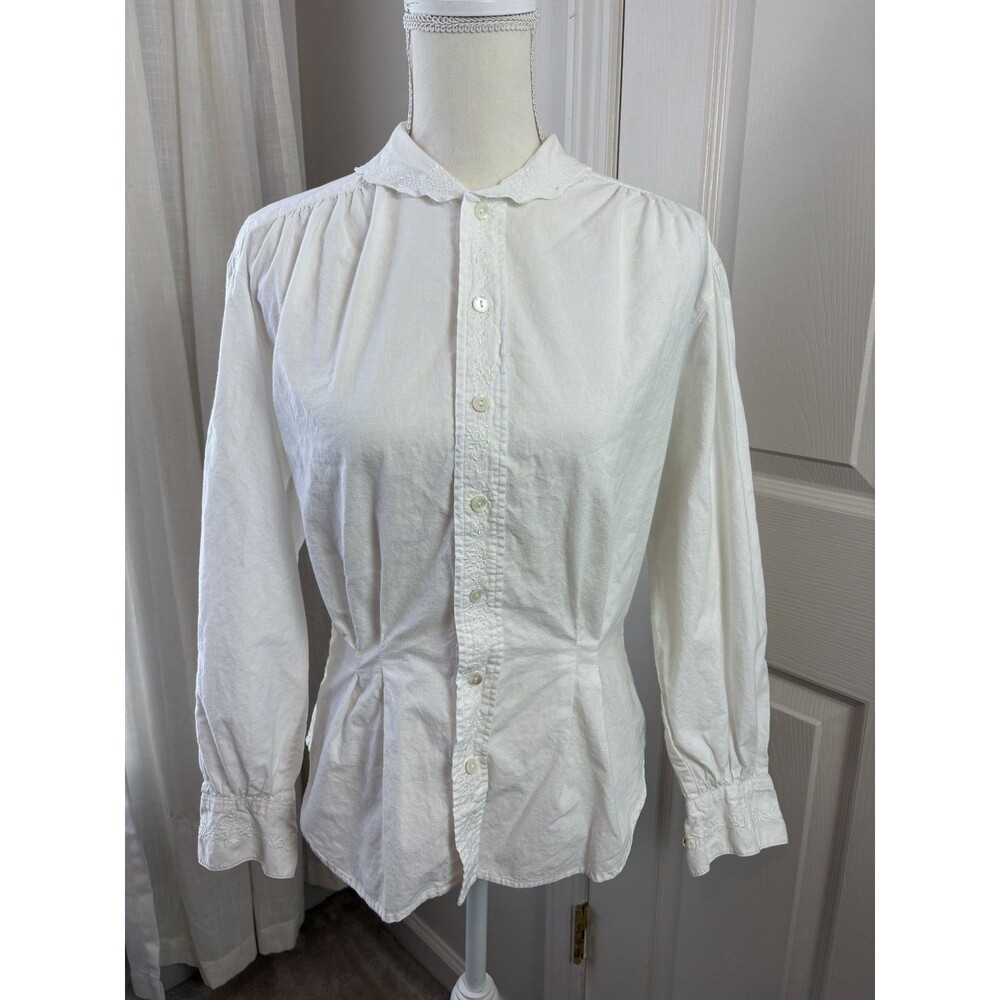 VTG Ralph Lauren Country 100% Cotton Button Down Blouse 6 Lace Embroidery 341